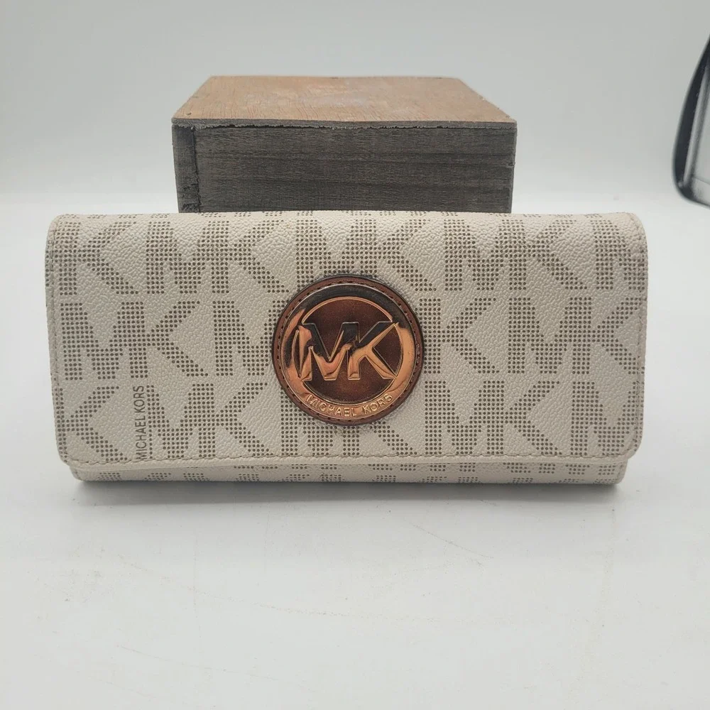 Michael Kors Fulton Signature MK PVC Carryall Clutch Wallet (Vanilla)